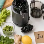 Meilleur extracteur de jus 2024, extracteur à froid sur table blanche
