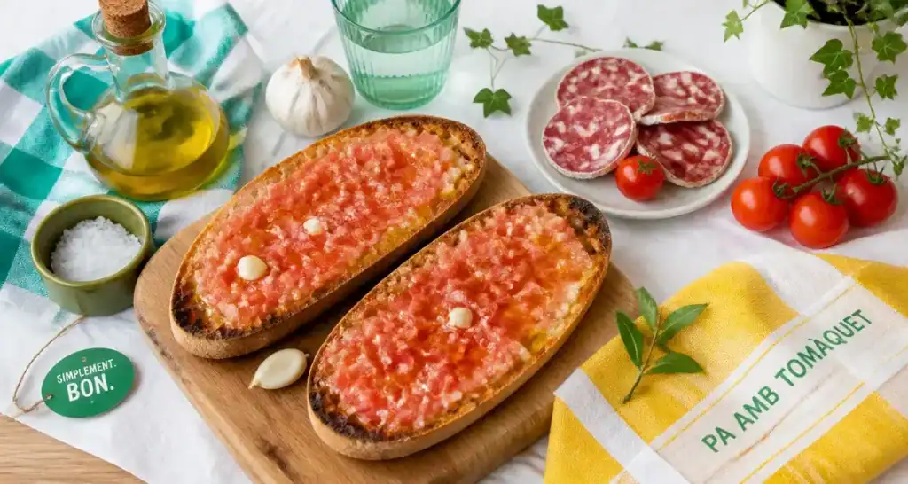 Pa amb Tomàquet, spécialité barcelone, pain grillé à l’ail et tomates}}