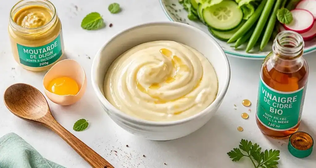 Quelle vinaigre pour mayonnaise : vinaigre de cidre sur mayonnaise maison brillante
