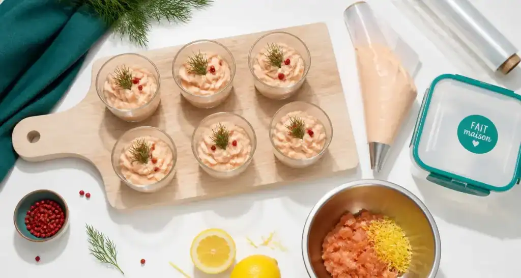 Verrine apéro à congeler, mousse saumon-chèvre en verrines