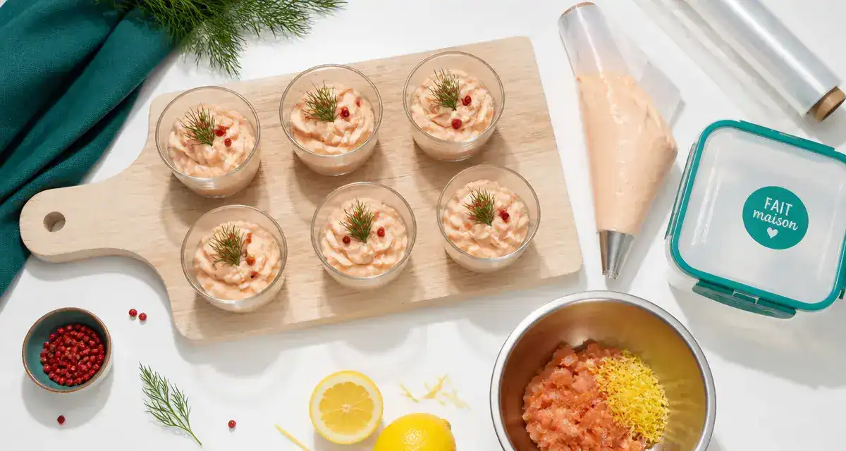 Verrine apéro à congeler, mousse saumon-chèvre en verrines