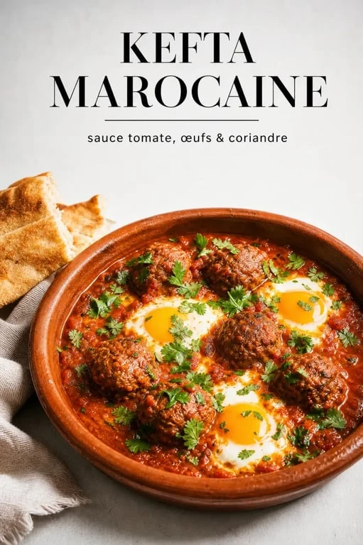 Recette kefta marocaine servie en tajine avec sauce tomate et œufs