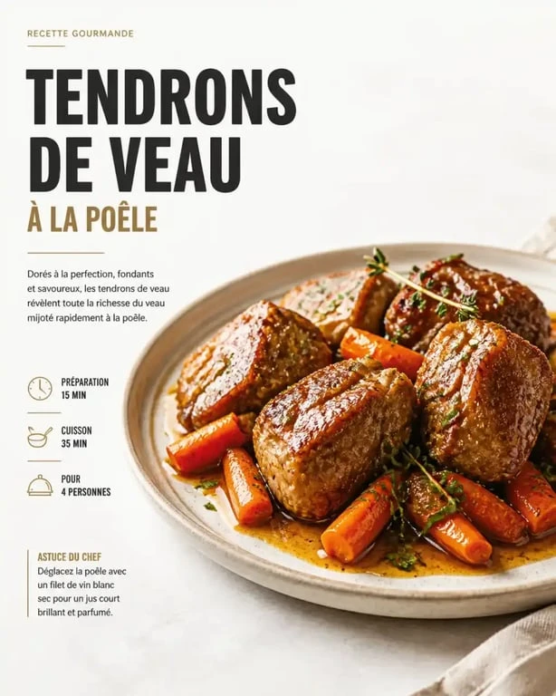Tendrons de veau à la poêle dorés avec jus court et accompagnement de légumes