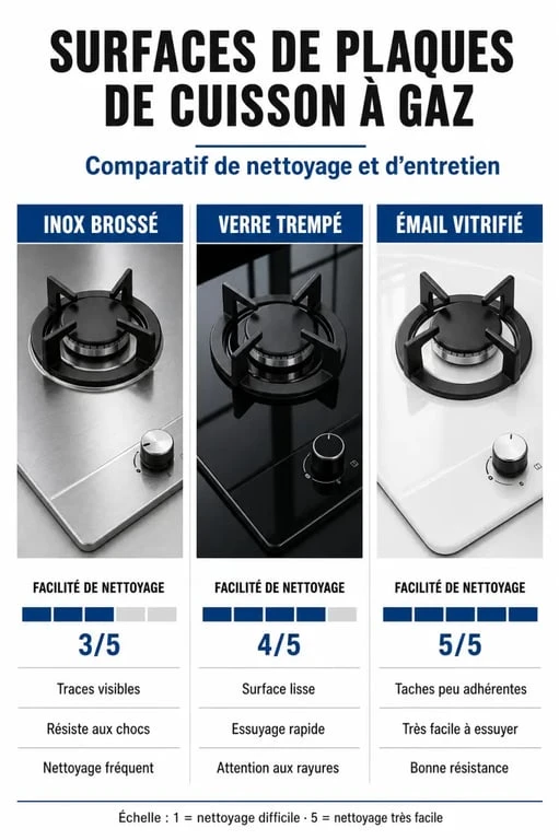 Comparatif des matériaux de plaques de cuisson à gaz pour un nettoyage facile