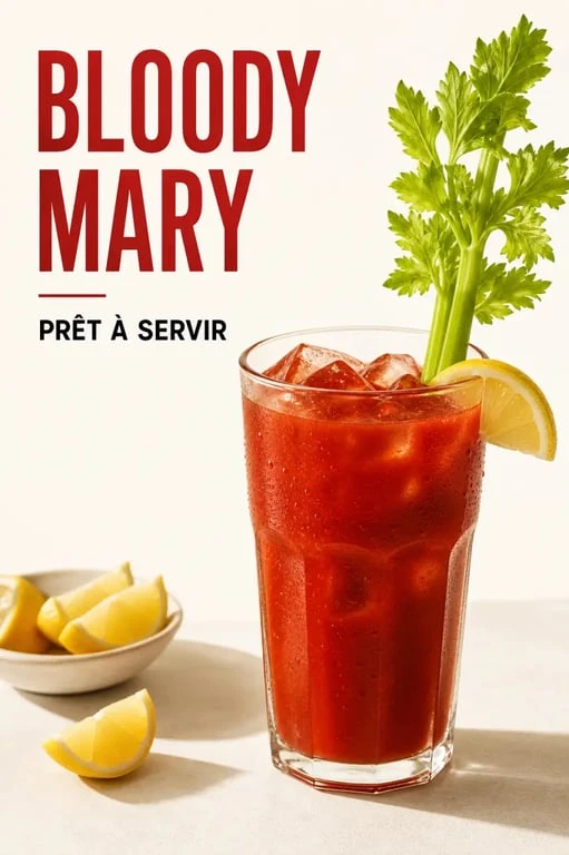 Bloody Mary recette servie dans un grand verre avec céleri et citron