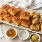 Gâteau oriental basboussa au miel, baklawa et makrout