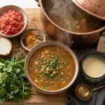Harira origine : soupe marocaine aux pois chiches, lentilles et herbes