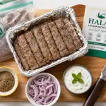 Kabab halal : lamelles prêtes, épices et sauce yaourt