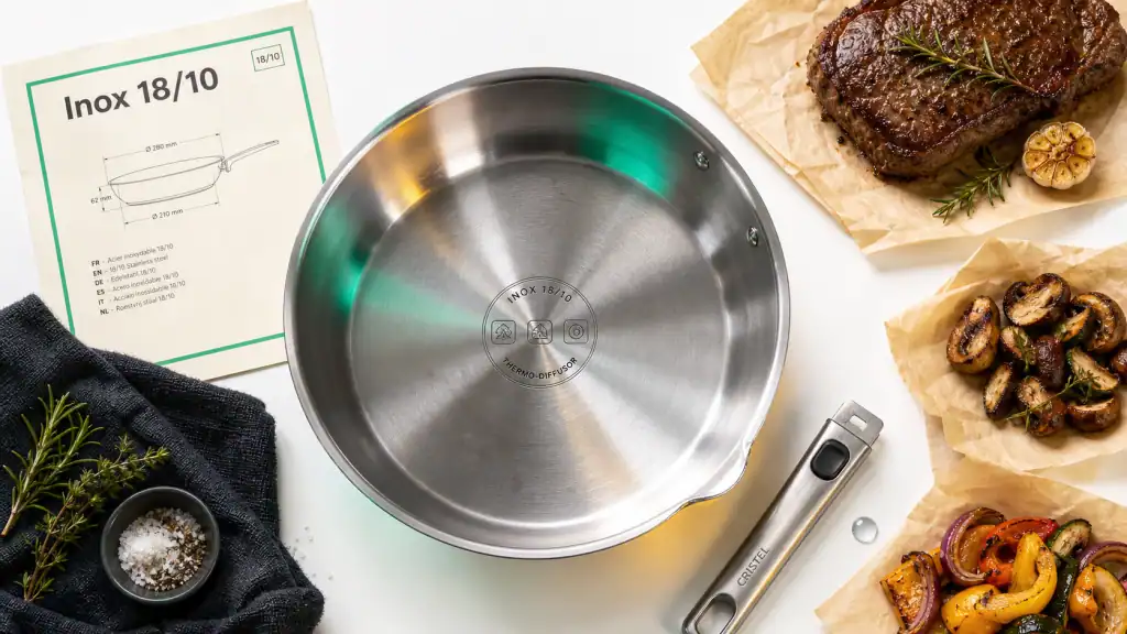 Poele inox 18/10 : quelle marque choisir (Cristel, Beka, Mathon, Atma)