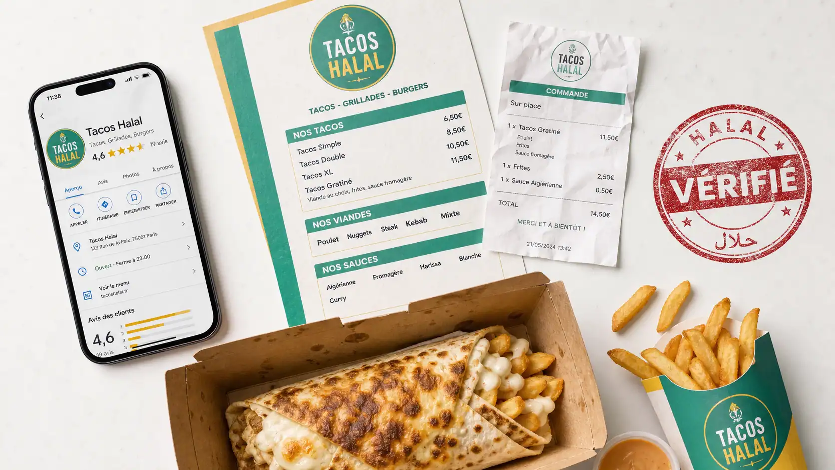 Tacos halal : note 4,6, 19 avis et certification halal vérifiée
