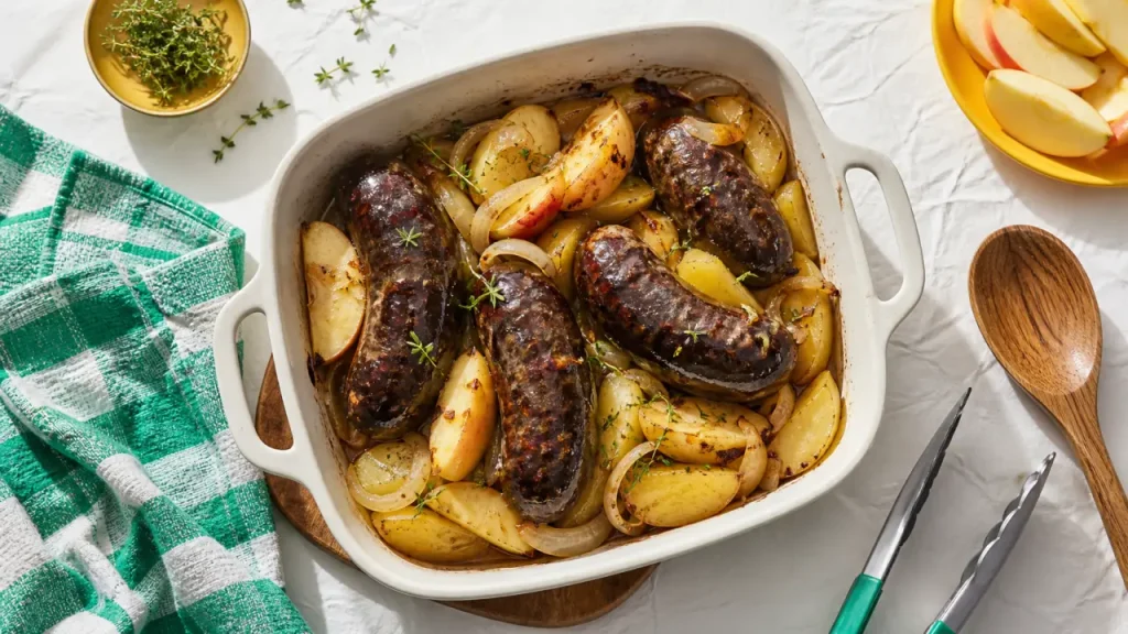 Boudin noir au four : 180°C, 20 minutes pour le garder moelleux et éviter l’éclatement