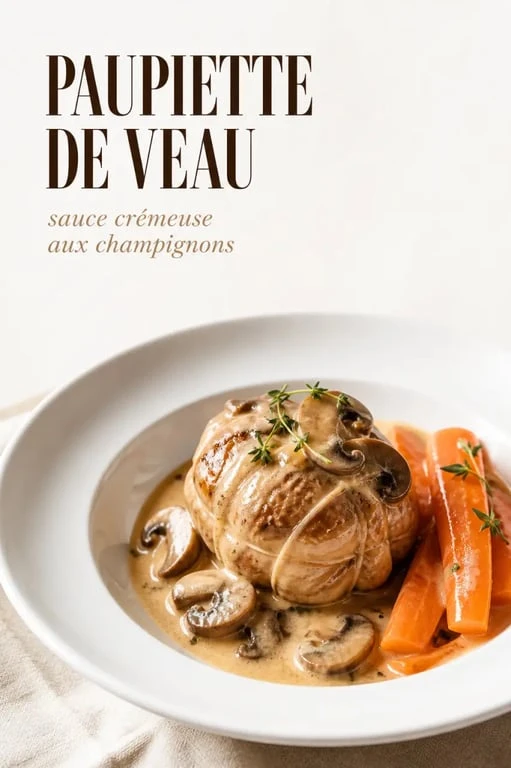 Recette paupiette de veau traditionnelle servie en cocotte avec sauce crémeuse et champignons
