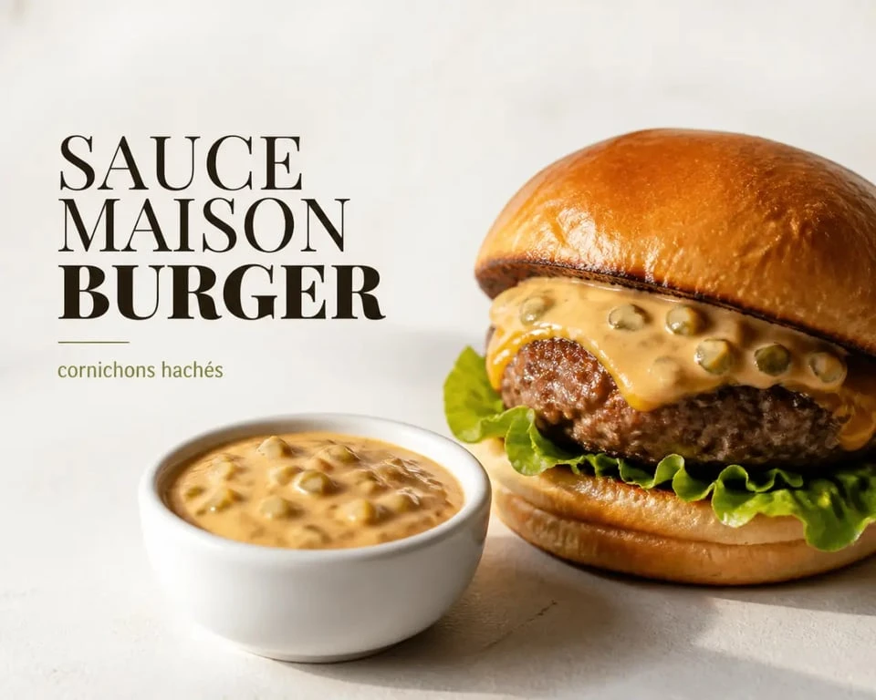 Sauce maison pour hamburger servie en ramequin à côté d’un burger gourmand