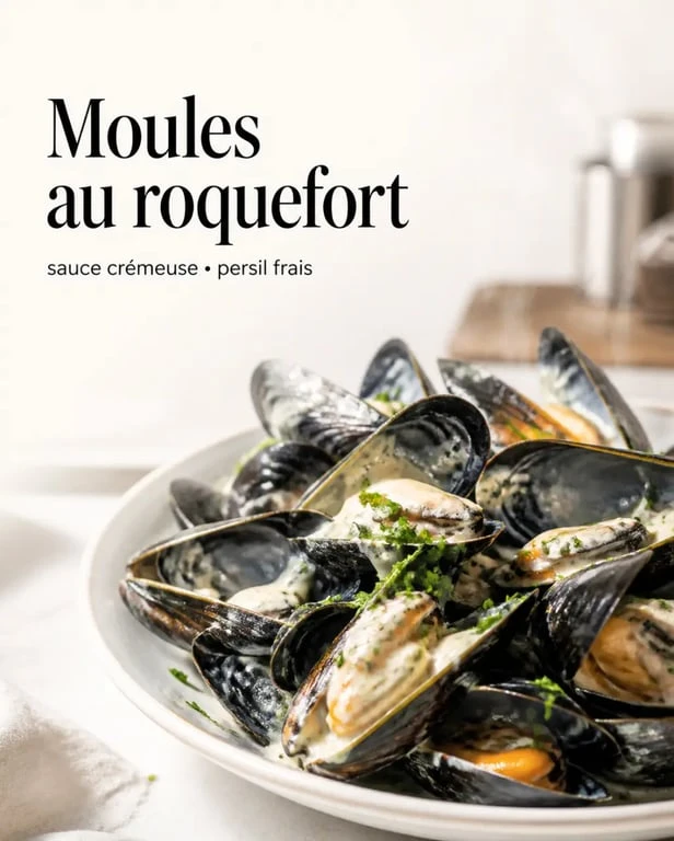 Moules sauce roquefort, recette sauce roquefort moule servie en cocotte avec persil