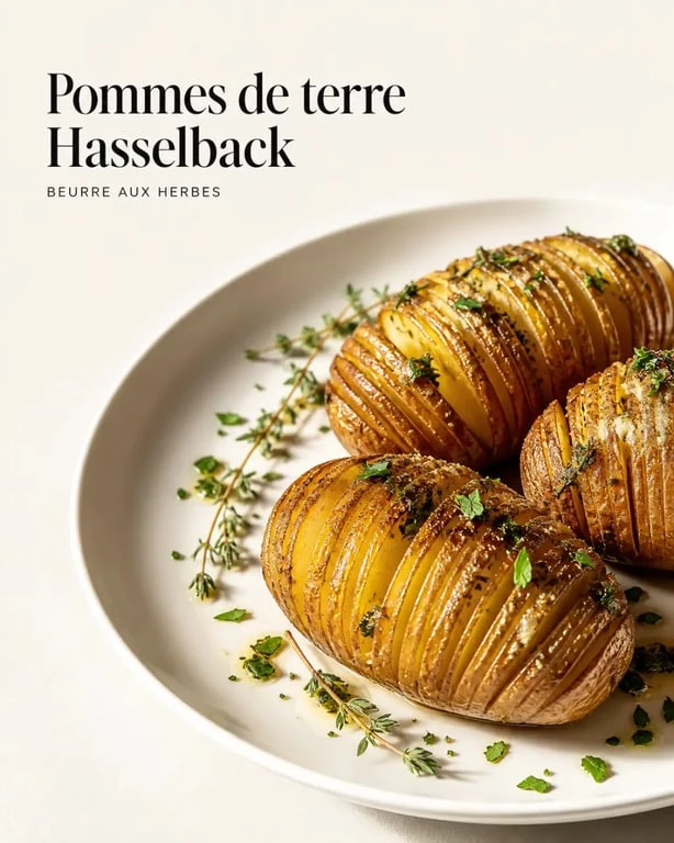 Pommes de terre hasselback dorées et croustillantes servies en assiette