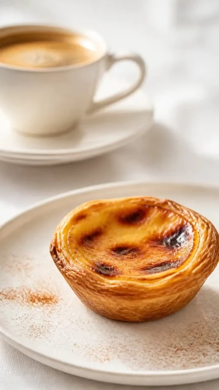 Cuisine portugaise avec un pastel de nata tiède et un café