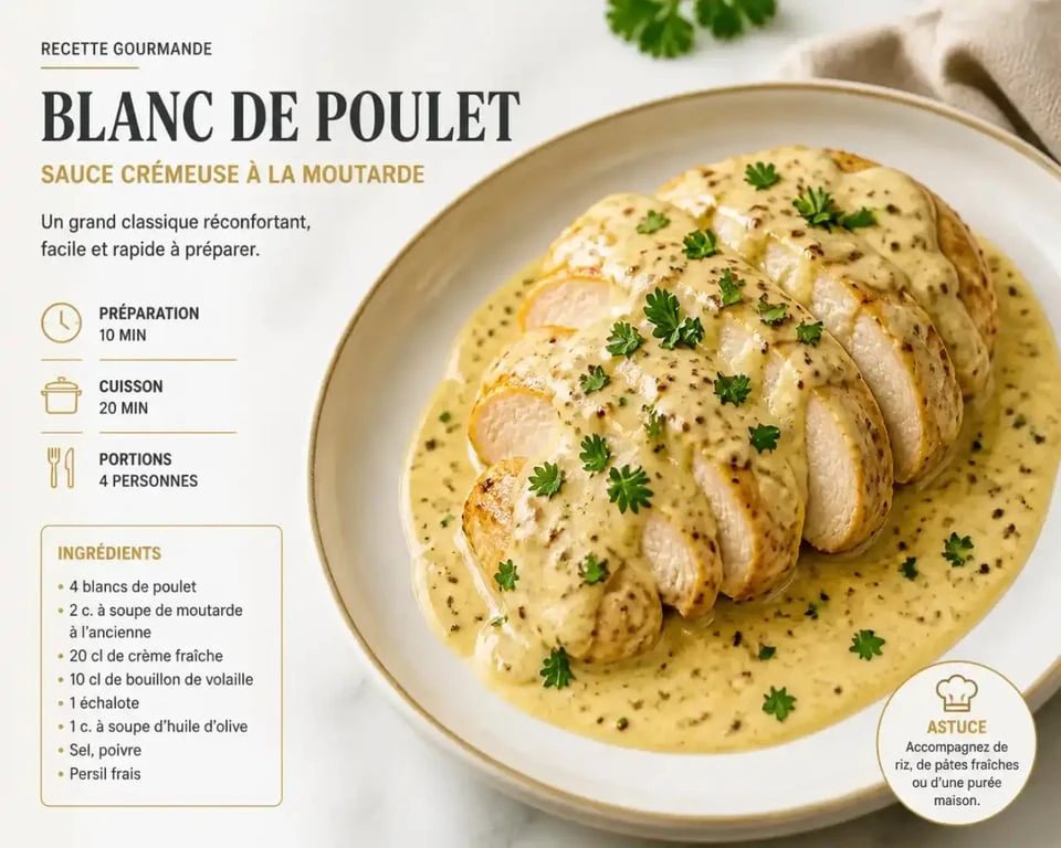Blanc de poulet nappé d'une sauce onctueuse, idée de sauce accompagnement pour poulet