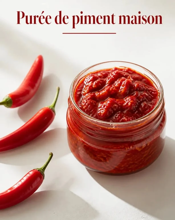 Purée de piment maison en bocal avec piments frais, recette simple et parfumée