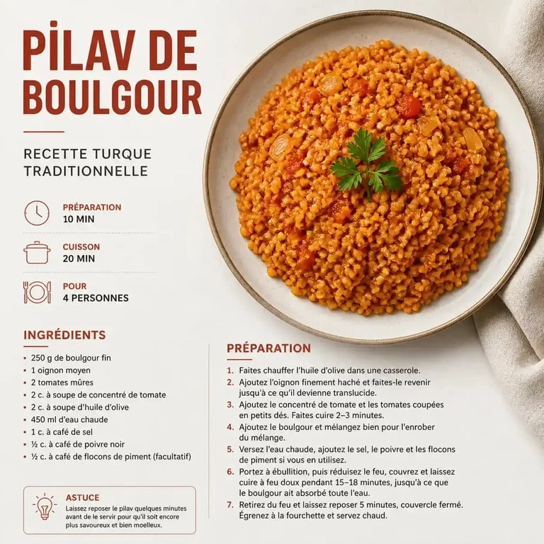 Assiette de pilaf de boulgour turc traditionnel prêt à déguster