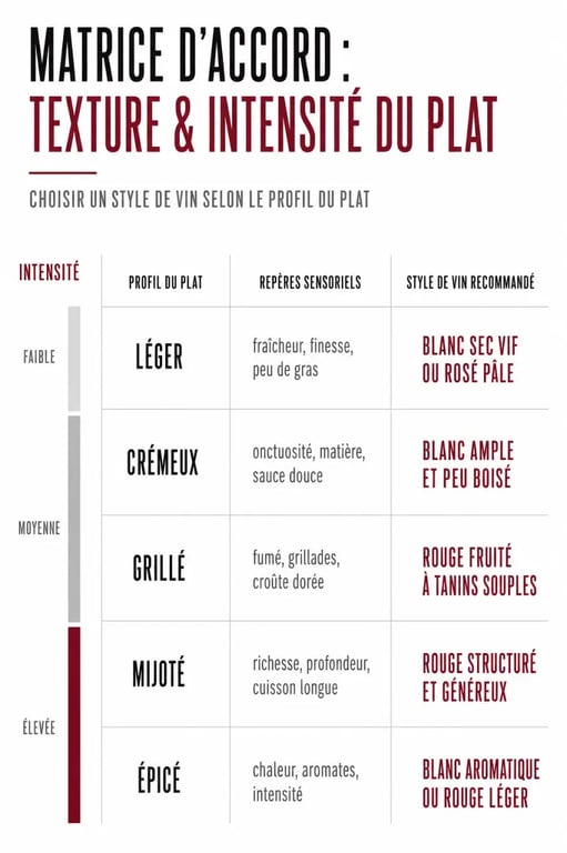 Comment réussir ses accords mets et vins pour vos dîners : choisir le vin selon la texture et l’intensité du plat