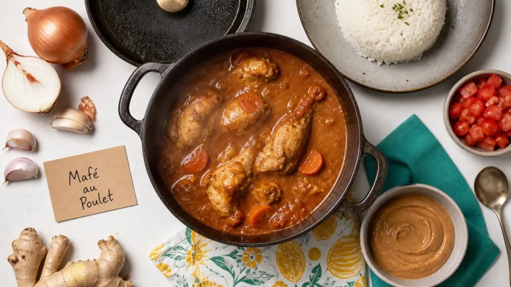 Mafé au poulet : la sauce d’arachide bien liée, 25 minutes de préparation et 65 minutes de cuisson