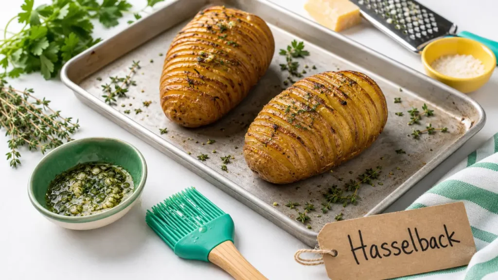 Pommes de terre hasselback au four : 200 °C, entailles fines et beurre parfumé