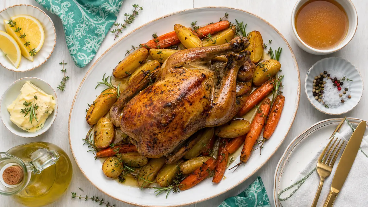Recette de pintade au four 180°C, arrosage et repos, viande moelleuse