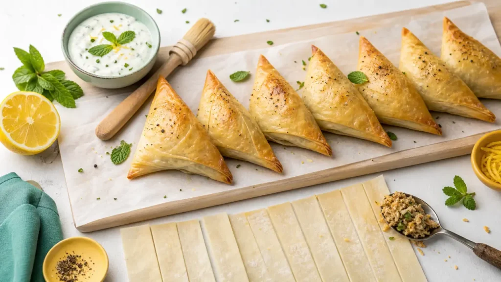 Samoussa poulet croustillant : farce moelleuse, pliage en triangle et cuisson au choix