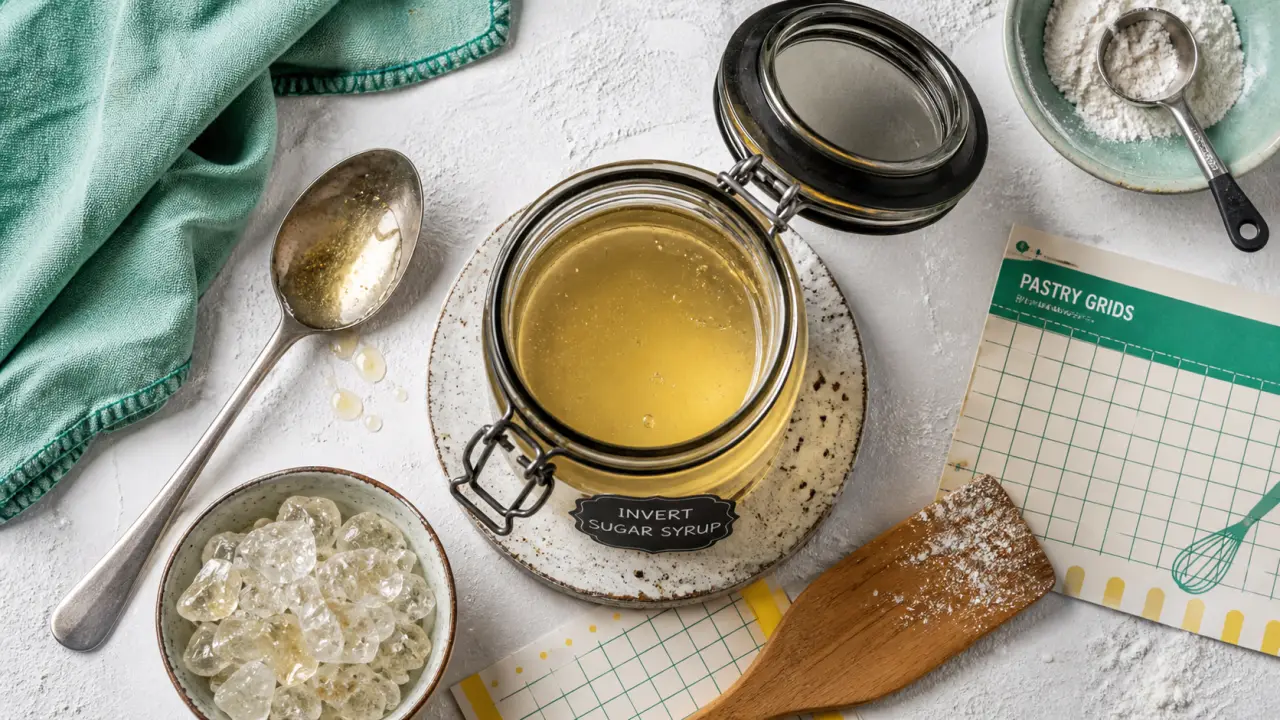 Sucre inverti : sirop jaune pâle, cristaux collants, évite la cristallisation