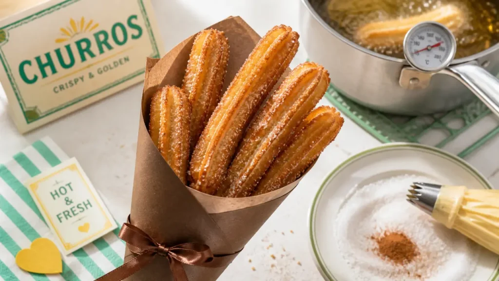 Churros de fête foraine : pâte ferme, friture à 180 °C et sucre cristal