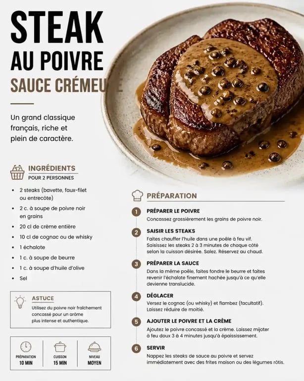 Sauce au poivre réalisée avec du fond de veau pour accompagner une viande