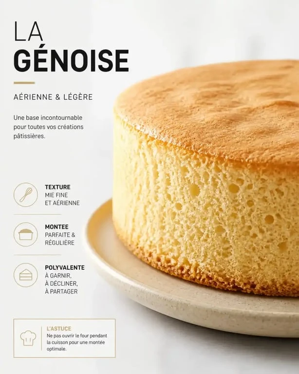 Recette génoise moelleuse aérienne sur une assiette