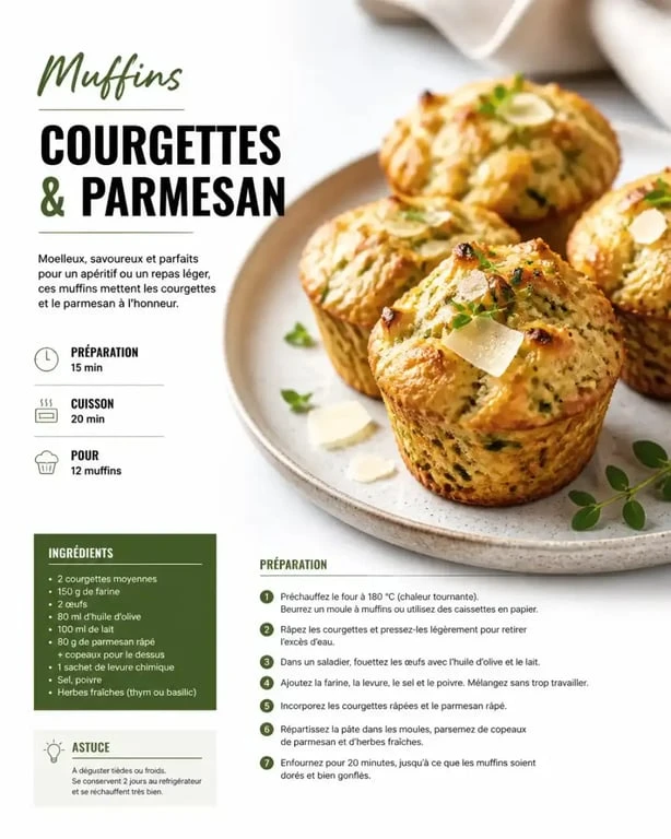 Muffins courgette au parmesan, recette facile et moelleuse