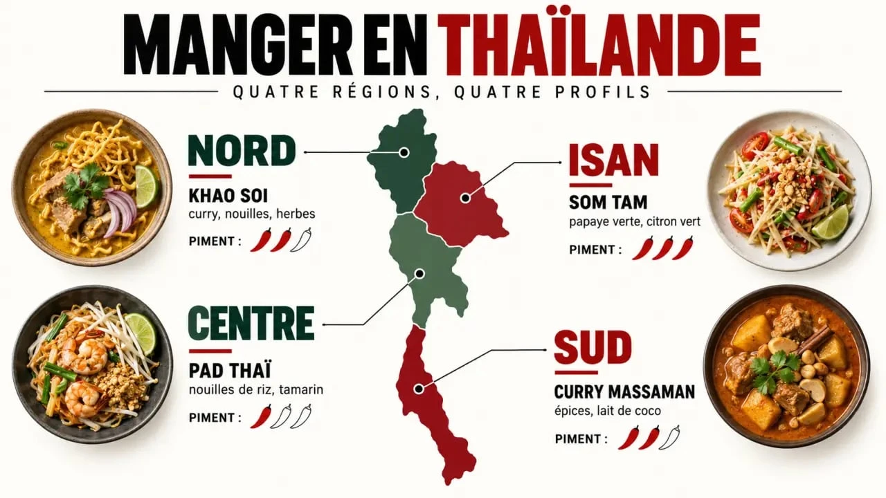 Infographie sur la nourriture en Thaïlande et les spécialités culinaires des régions