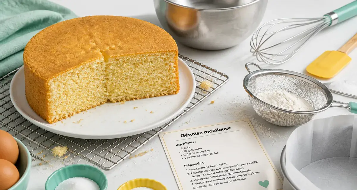 Recette genoise moelleuse : tranche de génoise aérienne, moelleuse
