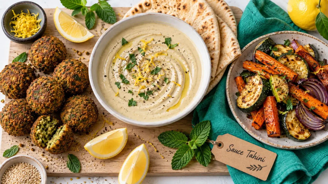 Sauce tahini crémeuse citron, striée au fouet