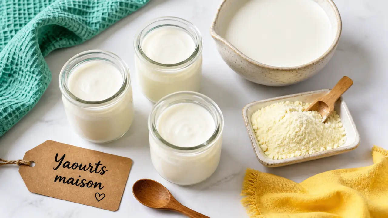 Yaourt recette maison à 37°C en pots en verre, texture ferme