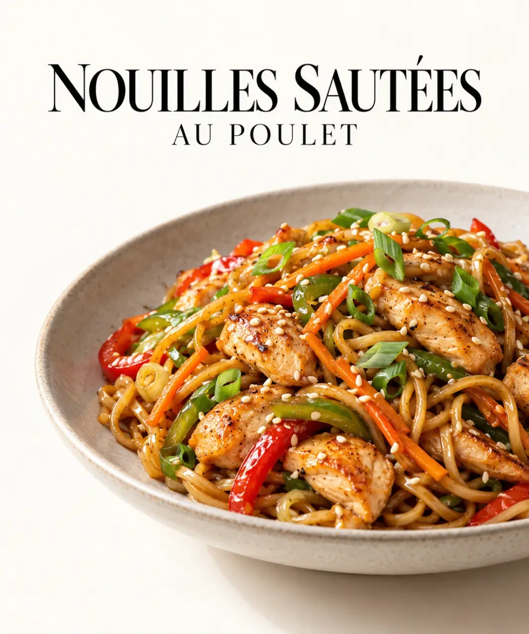 Recettes cuisine chinoise traditionnelle : nouilles sautées au poulet et légumes