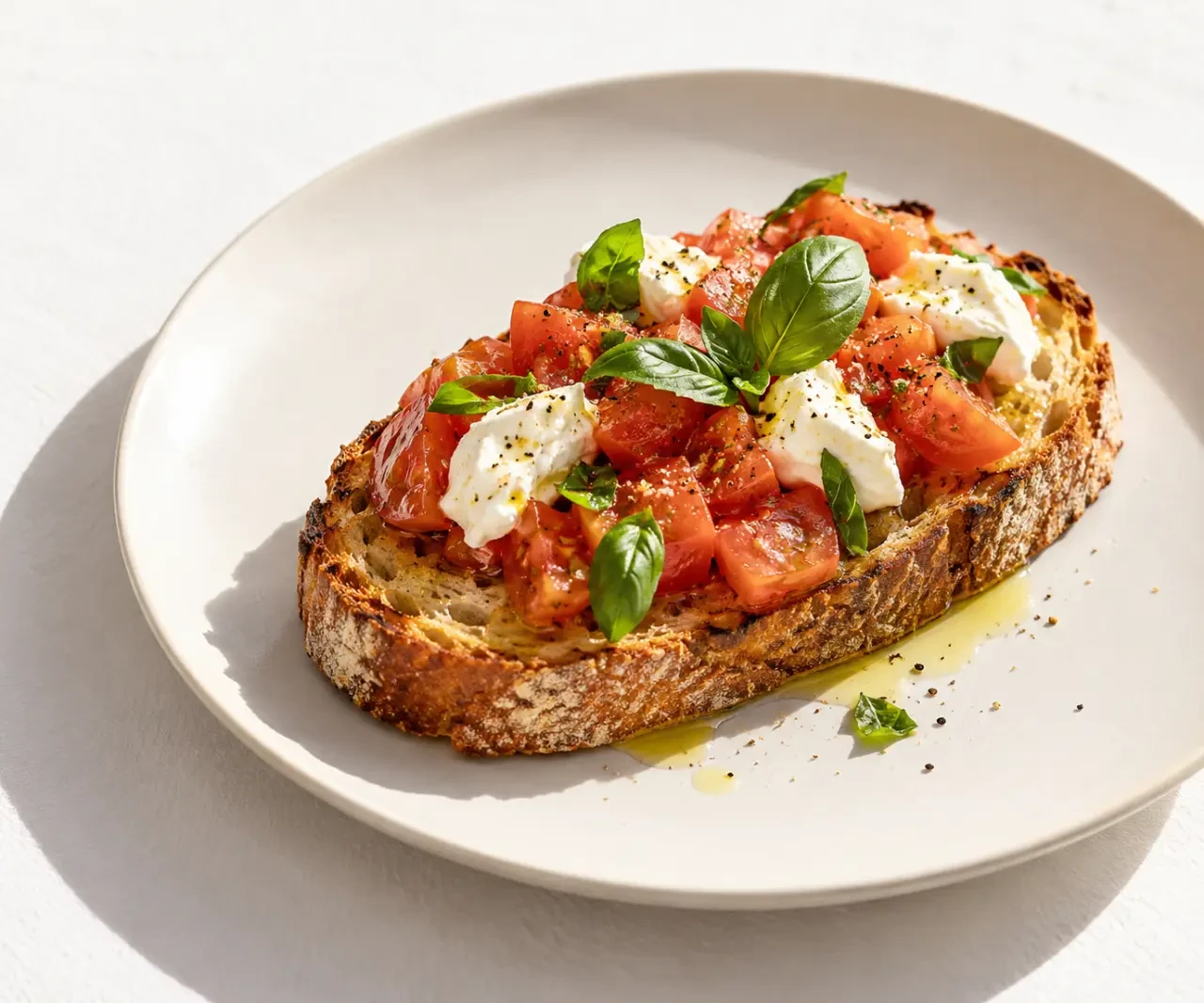 Idées recettes bruschetta : bruschetta tomate-basilic et mozzarella sur pain grillé