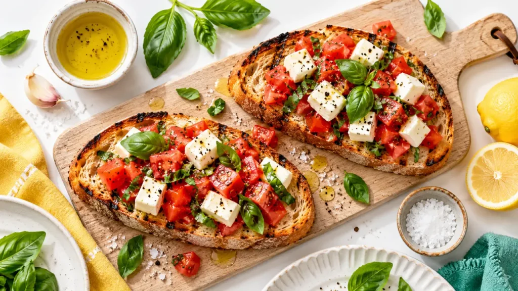 Idées de recettes de bruschetta : du pain croustillant, des tomates fraîches aux fromages fondants