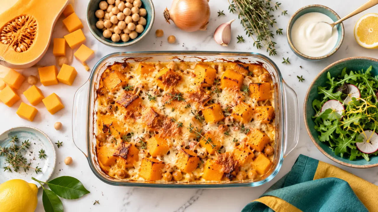 Idées recettes de saison : gratin de courge et pois chiches