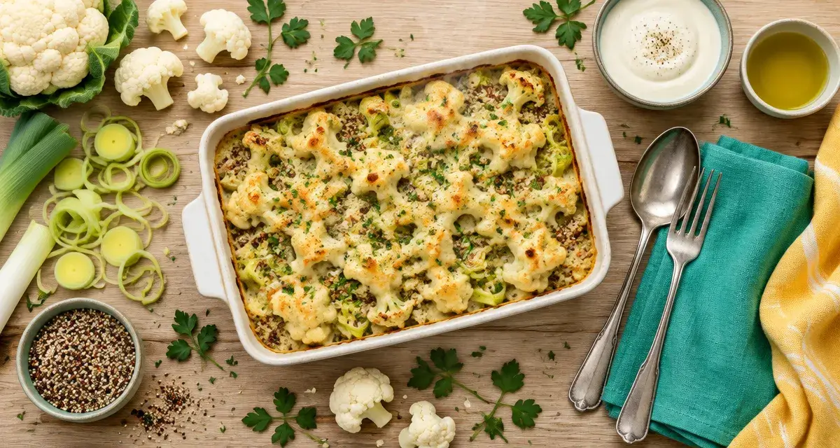 Idées recettes légumes : gratin chou-fleur poireaux, quinoa et béchamel
