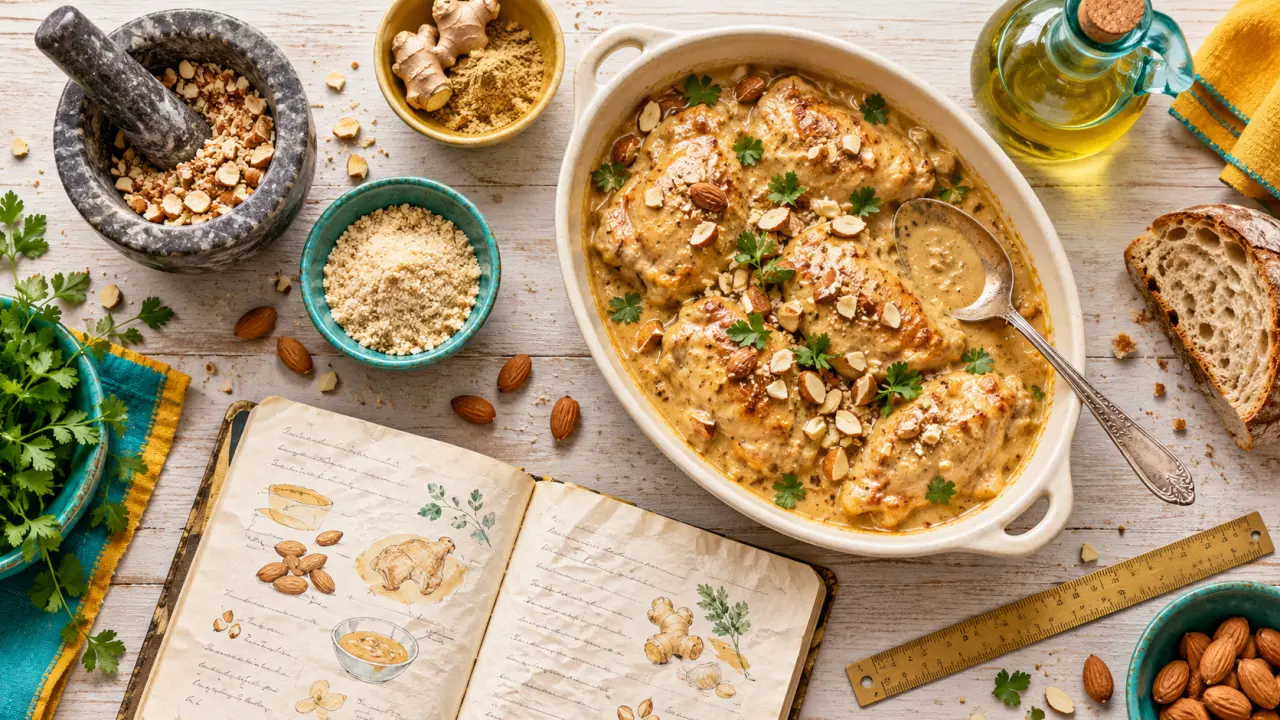 Recettes médiévales : 125 recettes de cuisine du moyen âge, poulet aux amandes et manuscrit