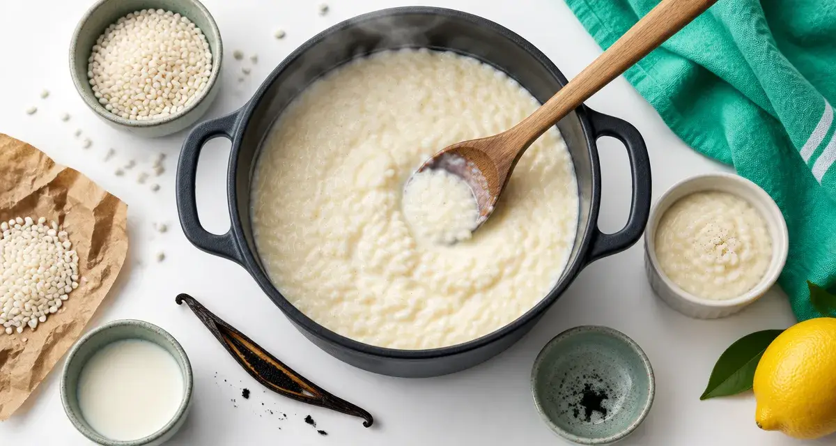 Vieilles recettes de cuisine de grand-mère : riz au lait maison en gros plan